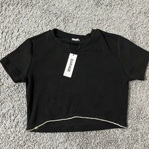 Black crop top with bedazzled end
